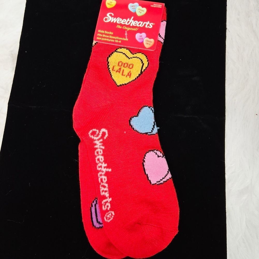 Sweethearts Conversation Hearts Kids Crew Socks – Red Valentine Candy Kawaii